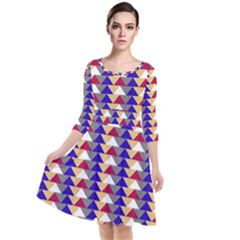 Colorful Triangles Pattern, Retro Style Theme, Geometrical Tiles, Blocks Quarter Sleeve Waist Band Dress by Casemiro