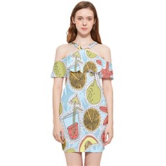Tropical Pattern Shoulder Frill Bodycon Summer Dress by GretaBerlin
