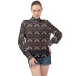 Moth pattern High Neck Long Sleeve Chiffon Top