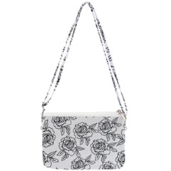 Line Art Black And White Rose Double Gusset Crossbody Bag by MintanArt