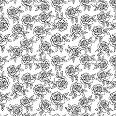 Line Art Black And White Rose Fabric by MintanArt