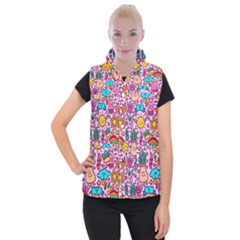Colourful Funny Pattern Women s Button Up Vest by designsbymallika