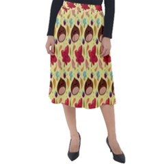 Cute Leaf Pattern Classic Velour Midi Skirt  by designsbymallika