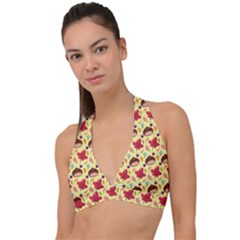 Cute Leaf Pattern Halter Plunge Bikini Top by designsbymallika