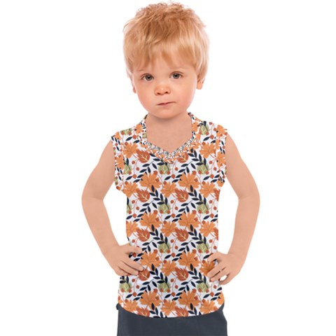 Black Orange Autumn Leaves Pattern Kids  Sport Tank Top by designsbymallika