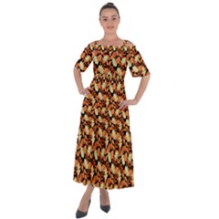 Autumn Leaves Orange Pattern Shoulder Straps Boho Maxi Dress  by designsbymallika