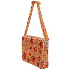 Orange Brown Leaves Cross Body Office Bag by designsbymallika