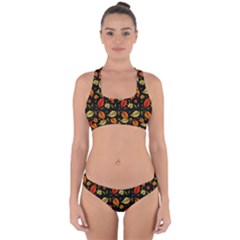 Golden Orange Leaves Cross Back Hipster Bikini Set by designsbymallika