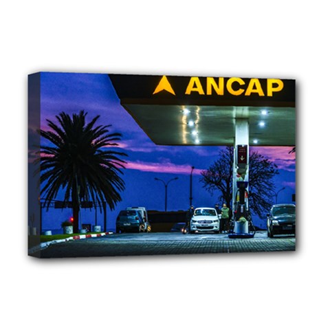Night Scene Gas Station Building, Montevideo, Uruguay Deluxe Canvas 18  X 12  (stretched) by dflcprintsclothing