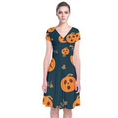 Halloween Short Sleeve Front Wrap Dress by Sobalvarro