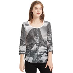 Fitz Roy And Poincenot Mountains, Patagonia Argentina Chiffon Quarter Sleeve Blouse by dflcprintsclothing