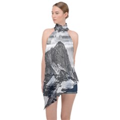 Fitz Roy And Poincenot Mountains, Patagonia Argentina Halter Asymmetric Satin Top by dflcprintsclothing