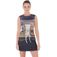 Coastal Sunset Scene At Montevideo City, Uruguay Lace Up Front Bodycon Dress by dflcprintsclothing