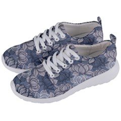Art Deco Blue And Grey Lotus Flower Leaves Floral Japanese Hand Drawn Lily Men s Lightweight Sports Shoes by DigitalArsiart