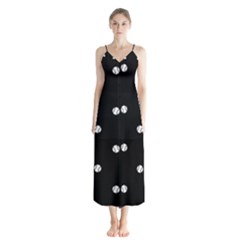 Black And White Baseball Motif Pattern Button Up Chiffon Maxi Dress by dflcprintsclothing