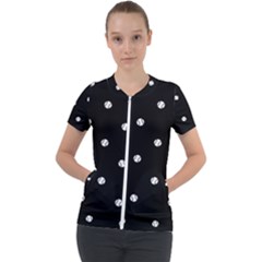 Black And White Baseball Motif Pattern Short Sleeve Zip Up Jacket by dflcprintsclothing