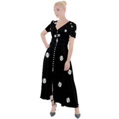 Black And White Baseball Motif Pattern Button Up Short Sleeve Maxi Dress by dflcprintsclothing