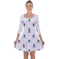 Black And White Surfing Motif Graphic Print Pattern Quarter Sleeve Skater Dress by dflcprintsclothing