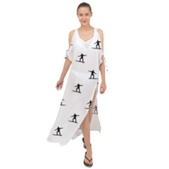Black And White Surfing Motif Graphic Print Pattern Maxi Chiffon Cover Up Dress by dflcprintsclothing