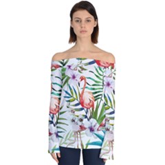 Tropical Flamingo Off Shoulder Long Sleeve Top by goljakoff
