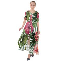 Monstera Flowers Waist Tie Boho Maxi Dress by goljakoff