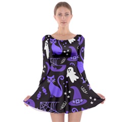 Halloween Party Seamless Repeat Pattern  Long Sleeve Skater Dress by KentuckyClothing