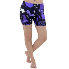 Halloween Party Seamless Repeat Pattern  Lightweight Velour Yoga Shorts by KentuckyClothing
