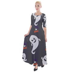 Halloween Ghost Trick Or Treat Seamless Repeat Pattern Half Sleeves Maxi Dress by KentuckyClothing