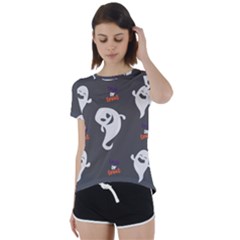 Halloween Ghost Trick Or Treat Seamless Repeat Pattern Short Sleeve Foldover Tee by KentuckyClothing