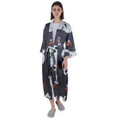 Halloween Ghost Trick Or Treat Seamless Repeat Pattern Maxi Satin Kimono