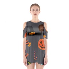 Halloween Themed Seamless Repeat Pattern Shoulder Cutout One Piece Dress by KentuckyClothing
