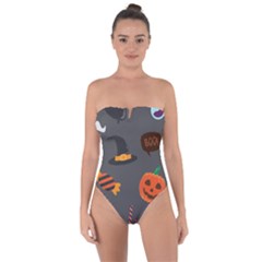 Halloween Themed Seamless Repeat Pattern Tie Back One Piece Swimsuit by KentuckyClothing