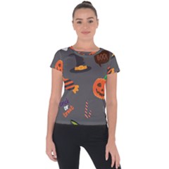 Halloween Themed Seamless Repeat Pattern Short Sleeve Sports Top  by KentuckyClothing