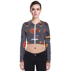 Halloween Themed Seamless Repeat Pattern Long Sleeve Zip Up Bomber Jacket by KentuckyClothing