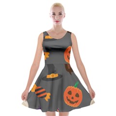 Halloween Themed Seamless Repeat Pattern Velvet Skater Dress by KentuckyClothing