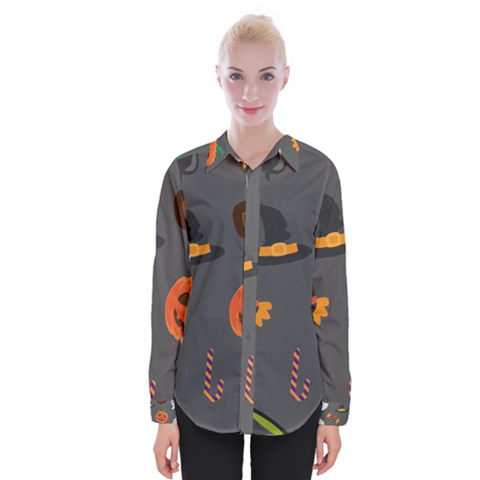 Halloween Themed Seamless Repeat Pattern Womens Long Sleeve Shirt by KentuckyClothing