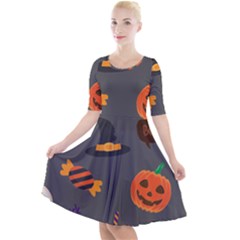 Halloween Themed Seamless Repeat Pattern Quarter Sleeve A-line Dress by KentuckyClothing