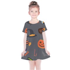 Halloween Themed Seamless Repeat Pattern Kids  Simple Cotton Dress by KentuckyClothing