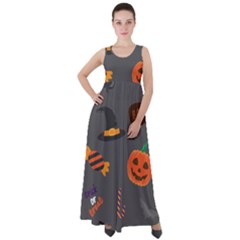 Halloween Themed Seamless Repeat Pattern Empire Waist Velour Maxi Dress by KentuckyClothing