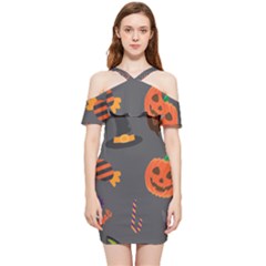 Halloween Themed Seamless Repeat Pattern Shoulder Frill Bodycon Summer Dress by KentuckyClothing