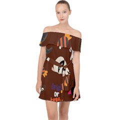 Halloween Seamless Repeat Pattern Off Shoulder Chiffon Dress by KentuckyClothing
