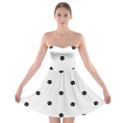 Black And White Baseball Print Pattern Strapless Bra Top Dress by dflcprintsclothing