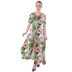 Monstera Flowers Pattern Waist Tie Boho Maxi Dress by goljakoff