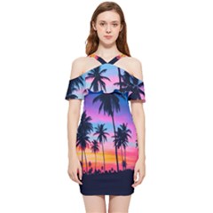 Palms Shoulder Frill Bodycon Summer Dress by goljakoff