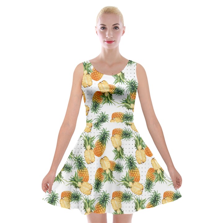 Tropical pineapples Velvet Skater Dress