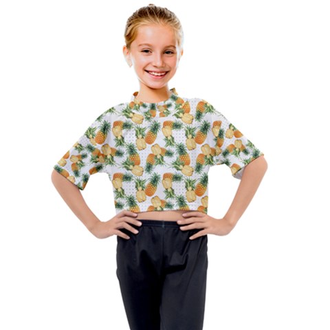 Tropical Pineapples Kids Mock Neck Tee by goljakoff