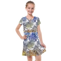 Blue And Yellow Tropical Leaves Kids  Cross Web Dress by goljakoff
