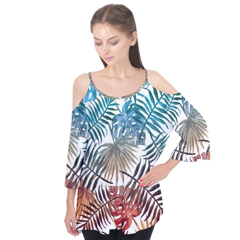 Blue Tropical Leaves Flutter Tees by goljakoff