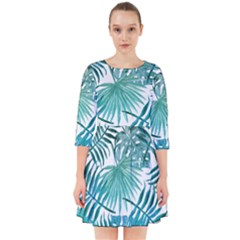 Blue Tropical Leaves Smock Dress by goljakoff