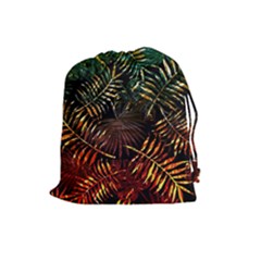 Tropical Leaves Drawstring Pouch (large) by goljakoff